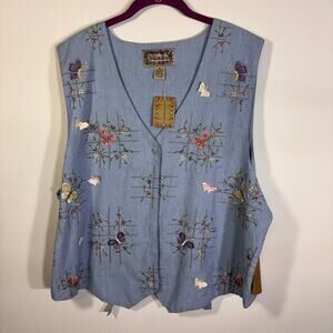 Tantrums Embroidered Chambray Vest Butterfly Floral Boho NWT 3X
